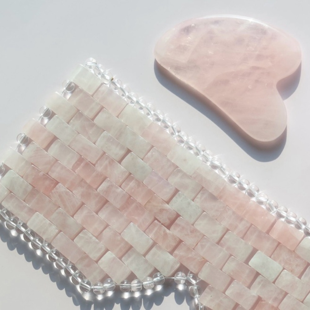 Glowiest Rose Quartz Gua Sha Massage Tool & Eye Mask Gift Set